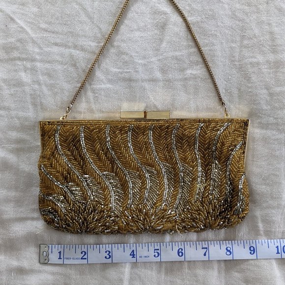 La Regale Vintage 1960s Gold Silver Beaded Clutch Purse - Picture 14 of 16